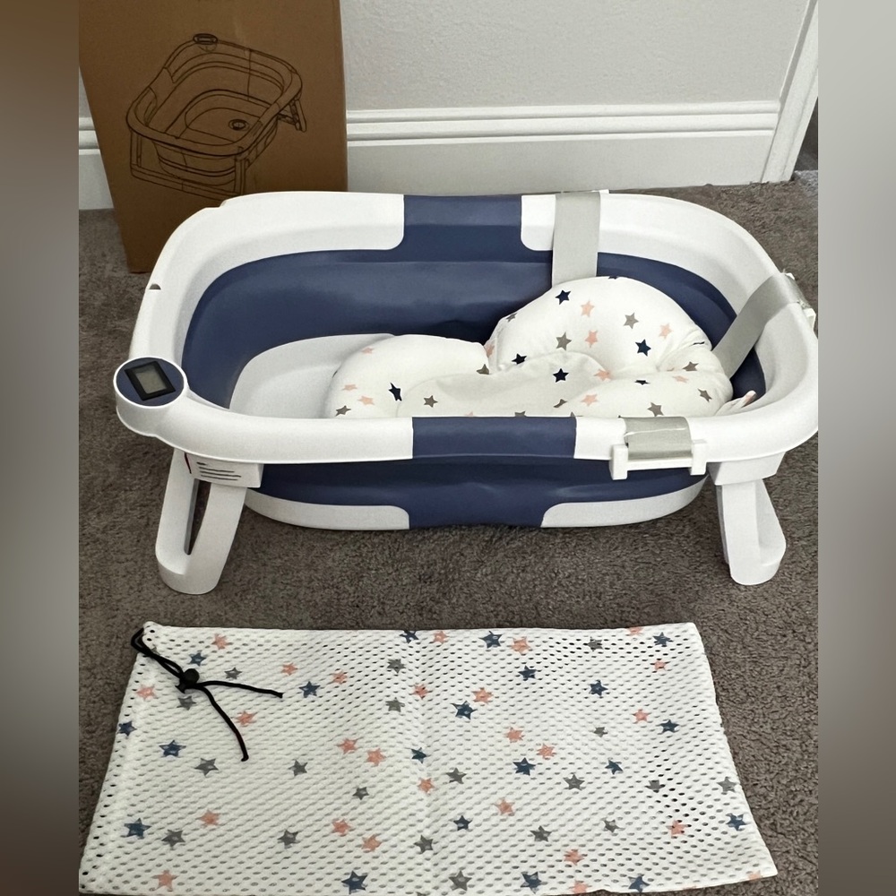NAPEI Collapsible Baby Bathtub,Baby Bath Tub with Soft Cushion & Thermometer